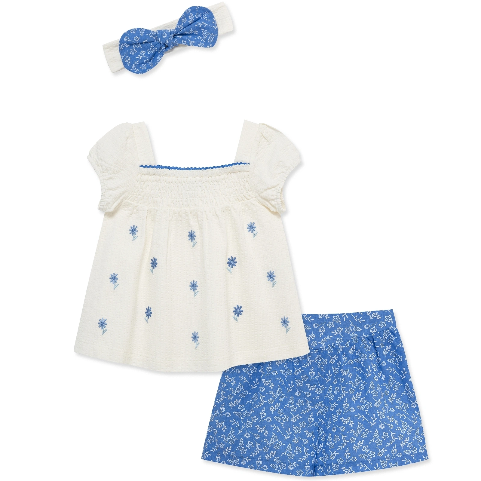 【Little Me】藍色花園花邊上衣/褲子/髮帶