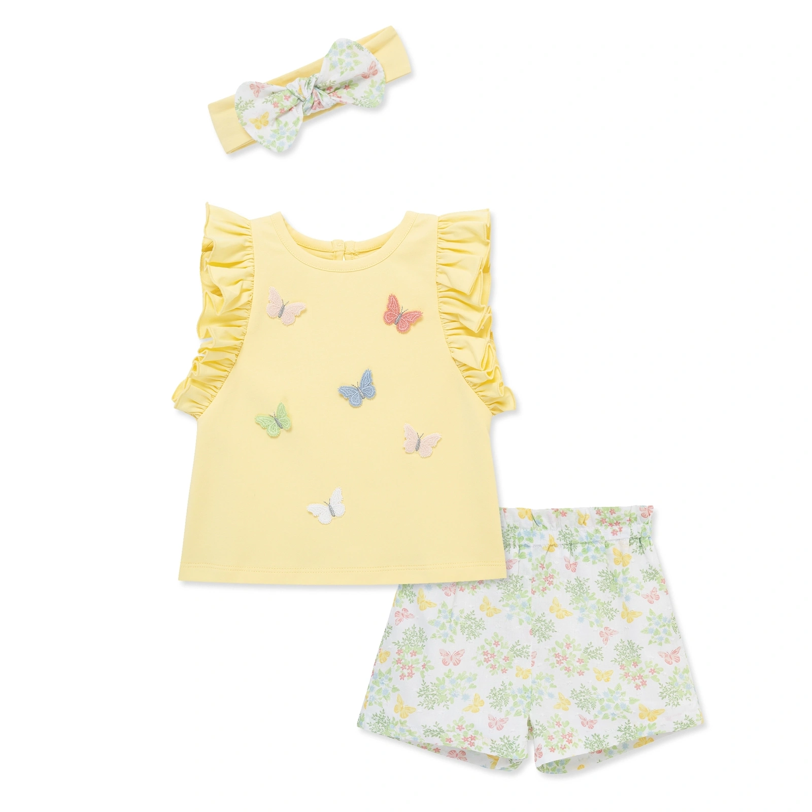 【Little Me】蝴蝶花邊上衣/褲子/髮帶
