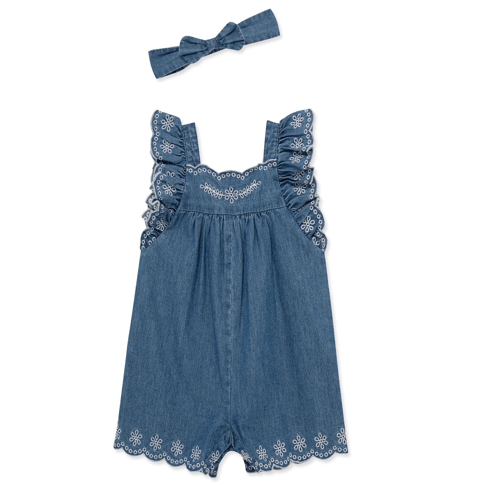 【Little Me】藍色花邊連身褲/髮帶