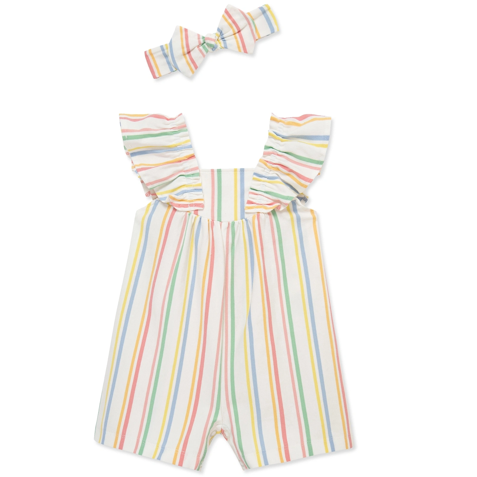【Little Me】直條紋連身褲/髮帶