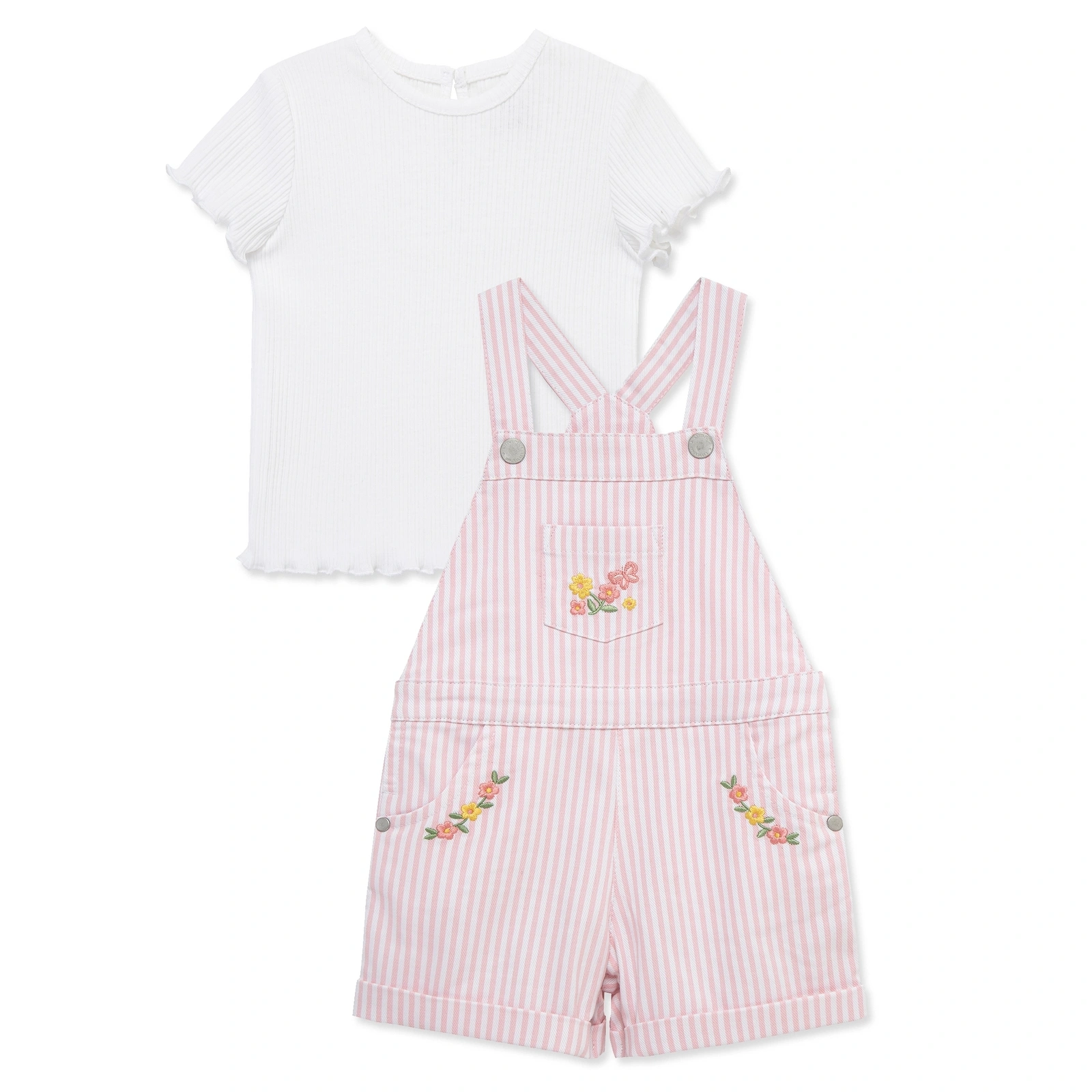 【Little Me】粉色條紋吊帶褲套裝