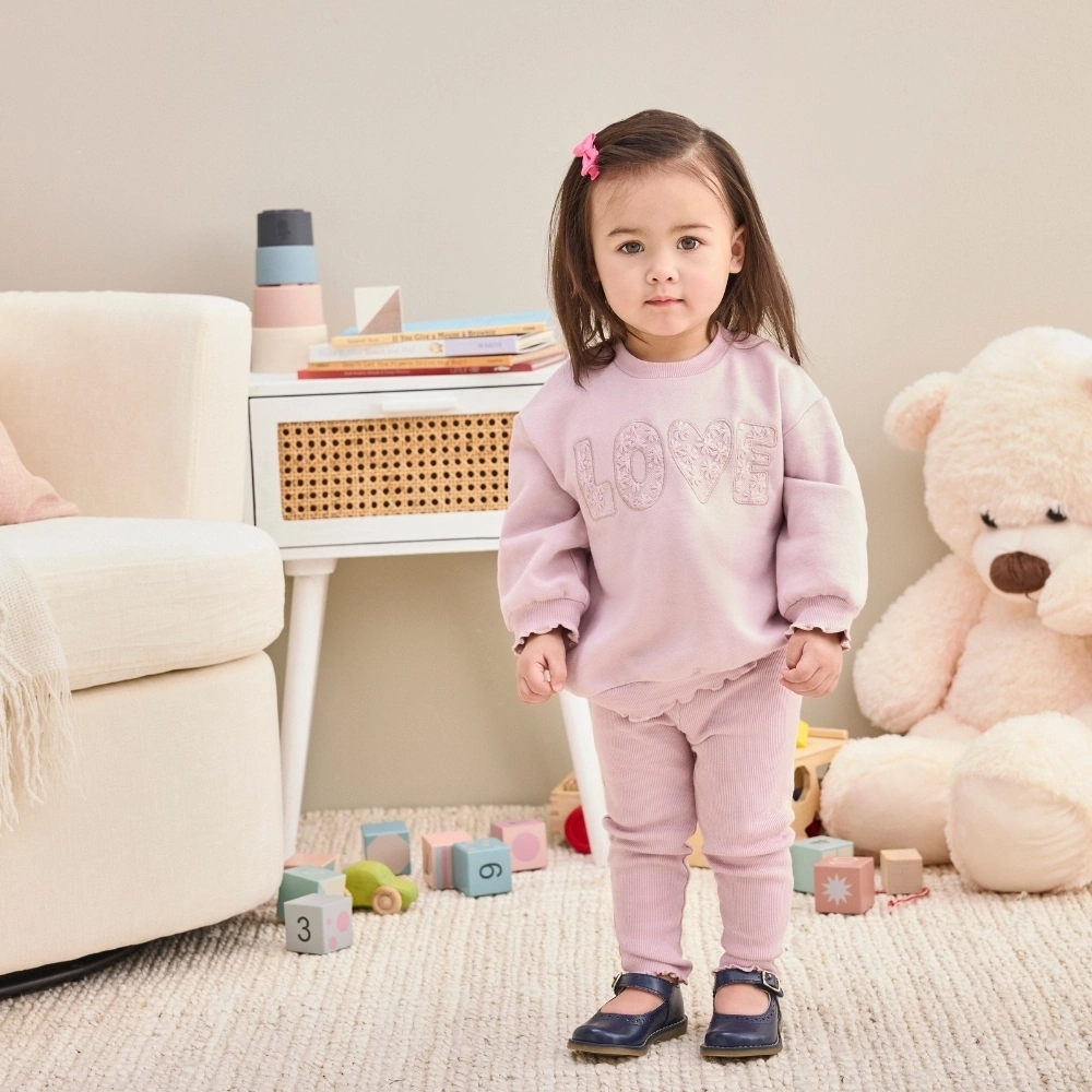 【Little Me】紫羅蘭文字有機棉上衣/長褲