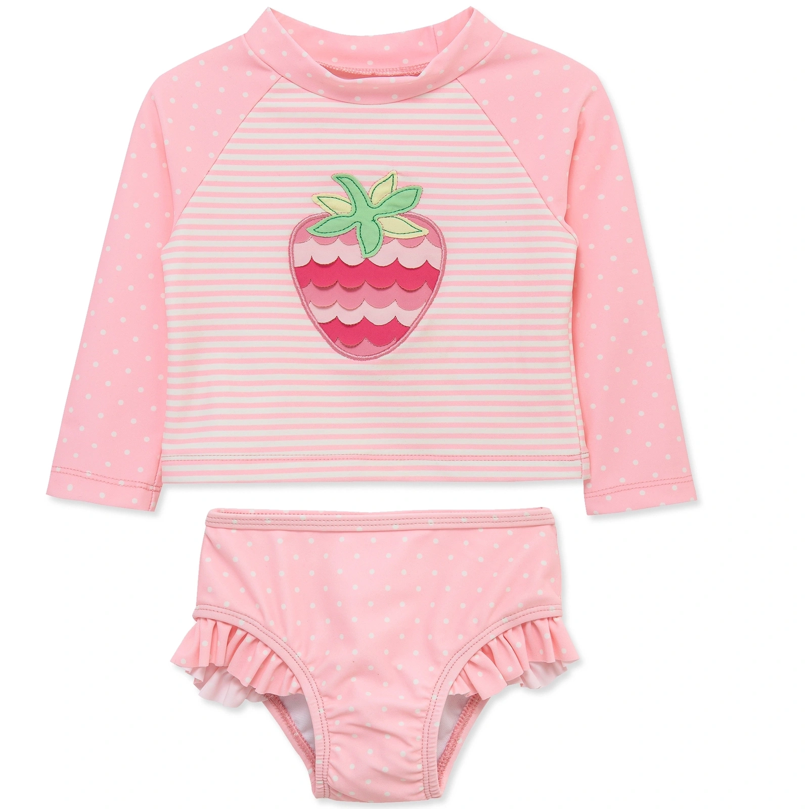 【Little Me】草莓長袖防護泳裝組