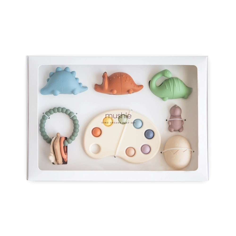 【mushie】恐龍洗澡玩具禮盒 幼兒玩具 益智玩具 洗澡玩具 固齒器 認知發展 感覺統合 早教啟蒙 送禮首選 彌月禮