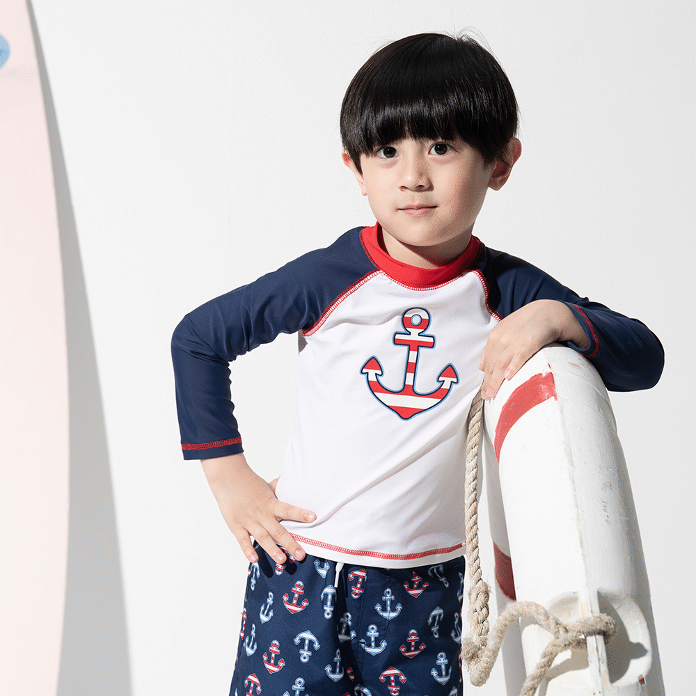 【Little Me】船錨長袖防護泳衣
