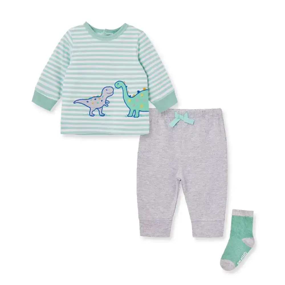 【Little Me】恐龍條紋慢跑運動上衣/長褲/襪子