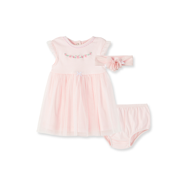 【Little Me】花束洋裝/襯褲/髮帶三入組