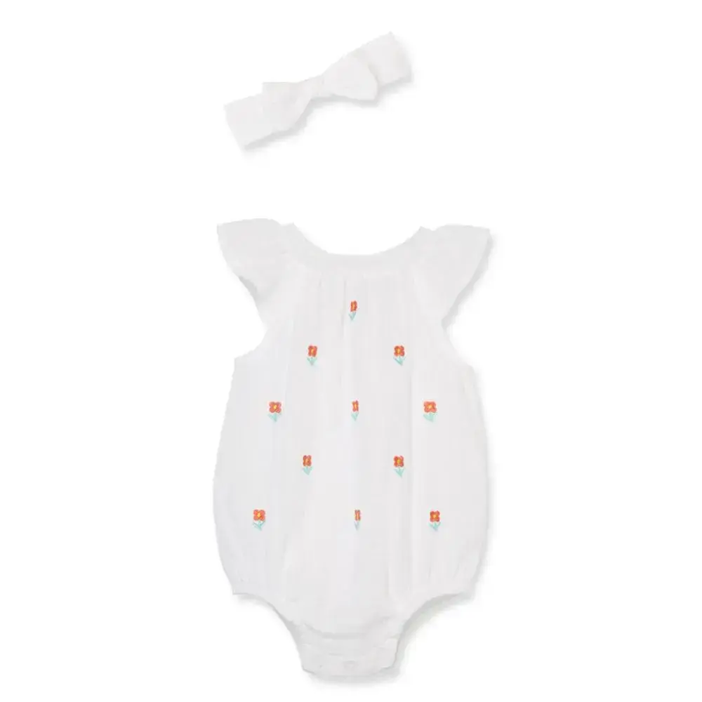 【Little Me】花卉泡泡連身衣/髮帶