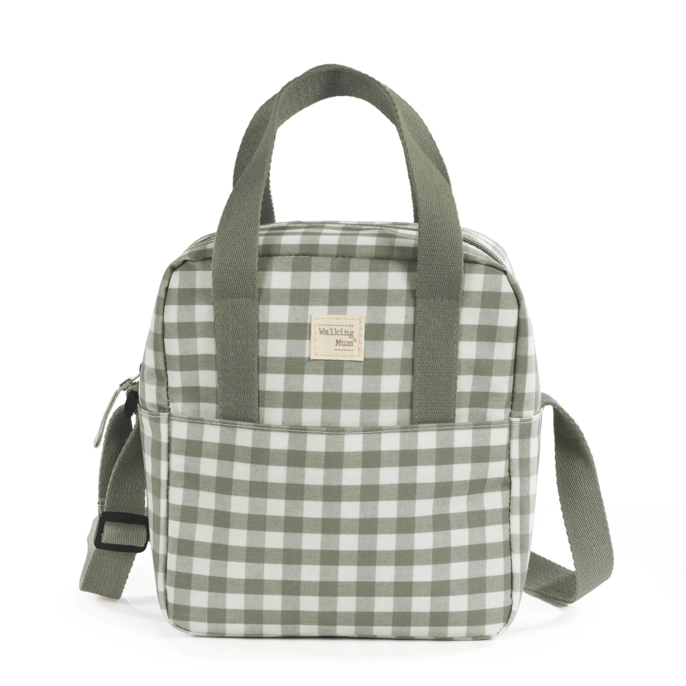【Walking Mum】防潑水多功能奶瓶保溫袋/灰綠格紋