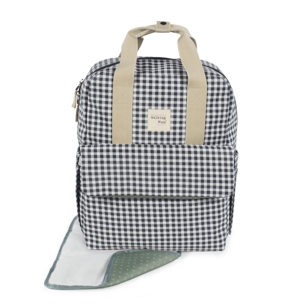 【Walking Mum】防潑水後背媽媽包/黑白細格