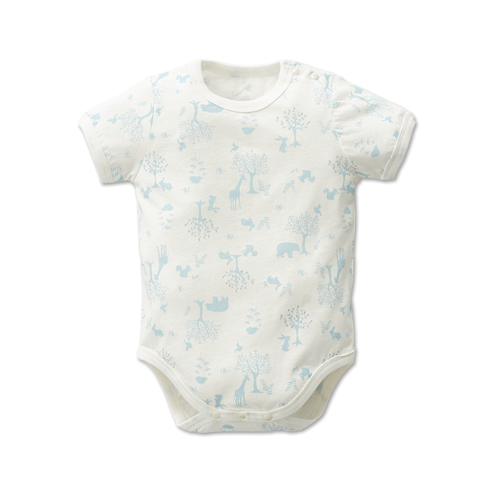 【Baby City娃娃城】有機棉短袖肩開連身衣-樹林／2色