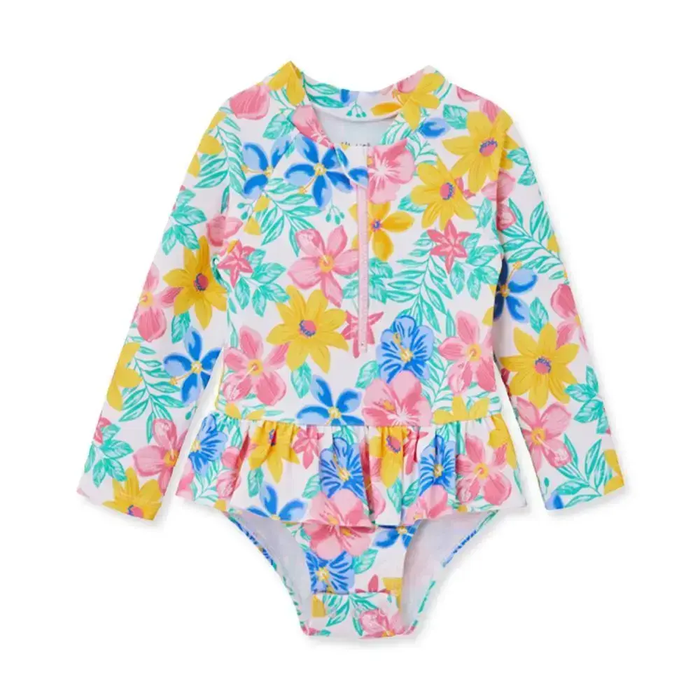 【Little Me】熱帶長袖連身防護泳裝