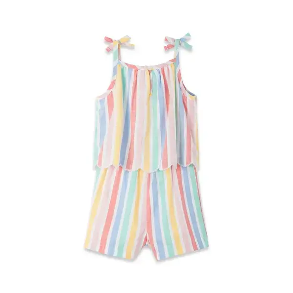 【Little Me】彩虹條紋平織背心連身褲