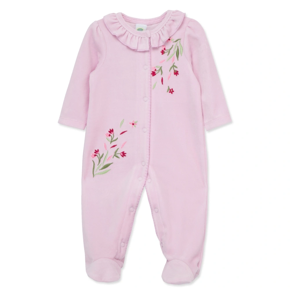 【Little Me】小花綠葉絲絨連腳兔裝