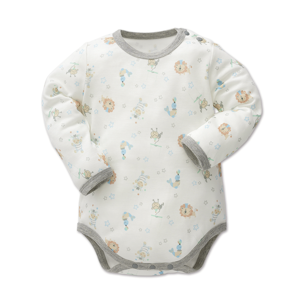 【Baby City娃娃城】天絲棉長袖肩開連身衣-快樂馬戲團／2色