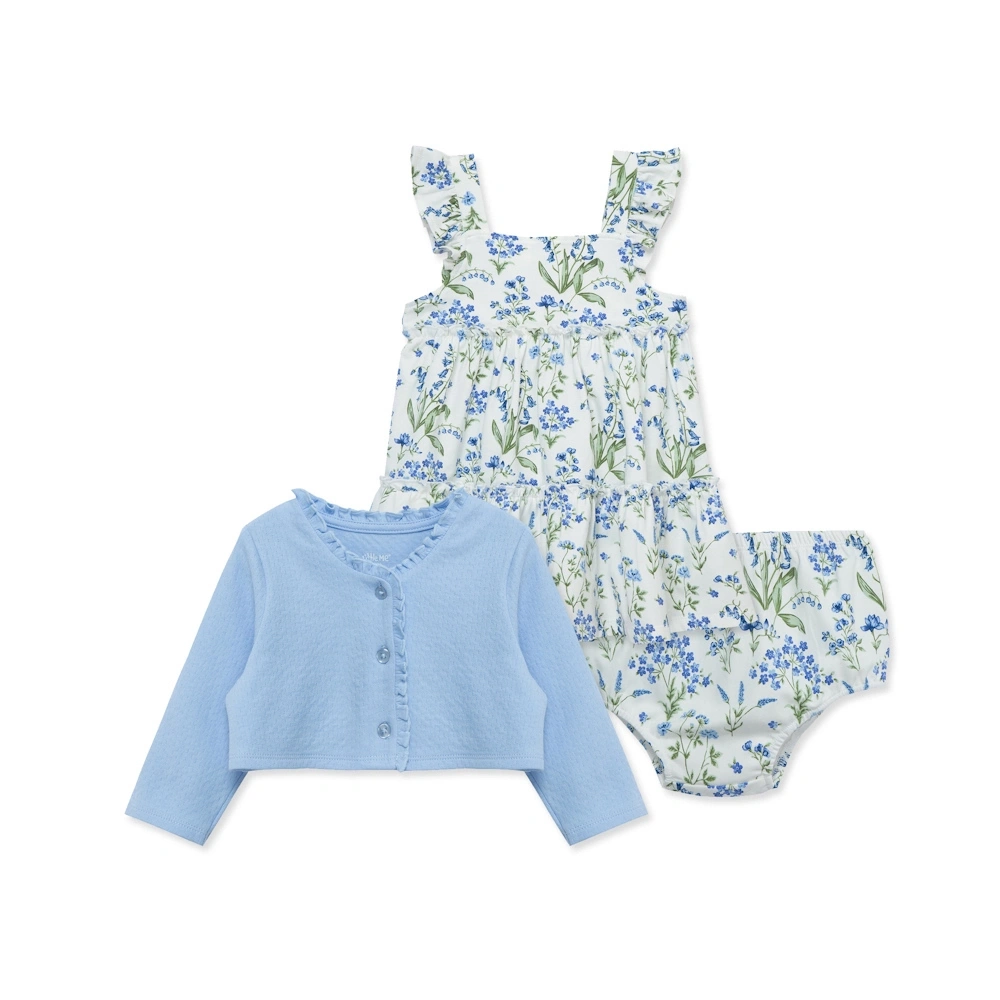 【Little Me】藍色花卉外套/背心洋裝/褲