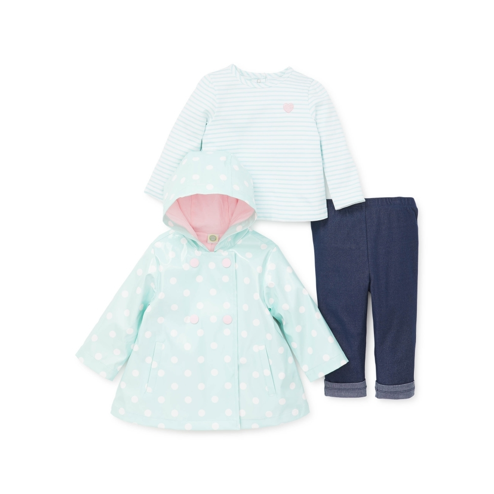 【Little Me】點點上衣/長褲/雨衣3件組