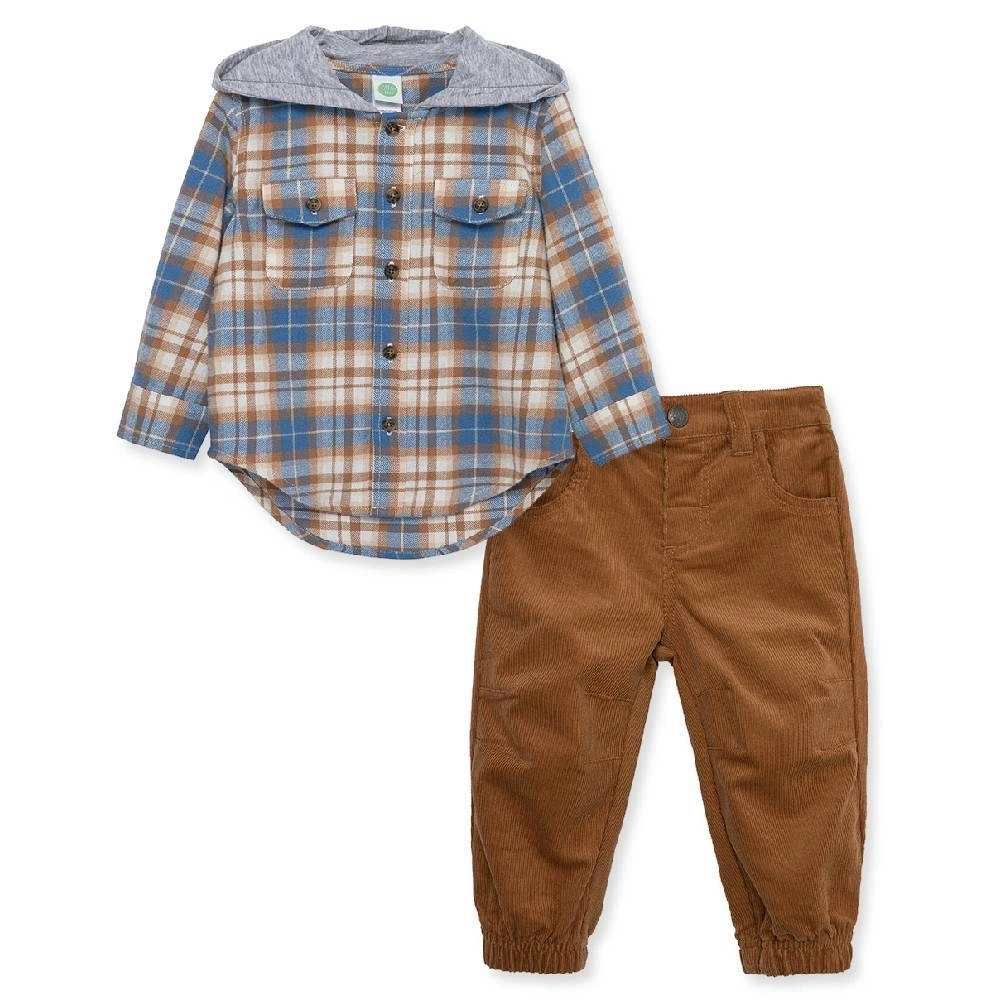 【Little Me】藍格紋帶帽襯衫/長褲