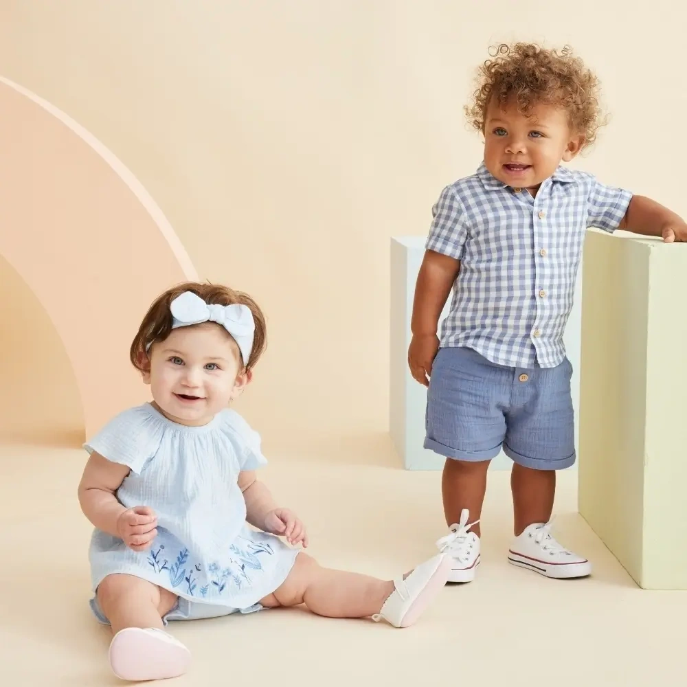 【Little Me】藍色花邊上衣/褲子/髮帶