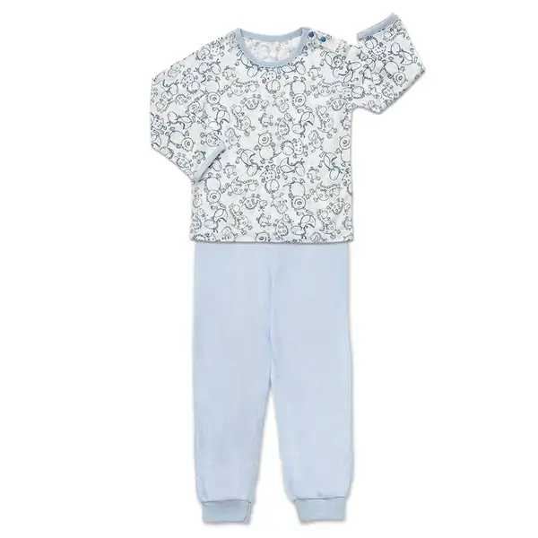 【Baby City娃娃城】天絲萊賽爾長袖肩開套裝/塗鴉藍