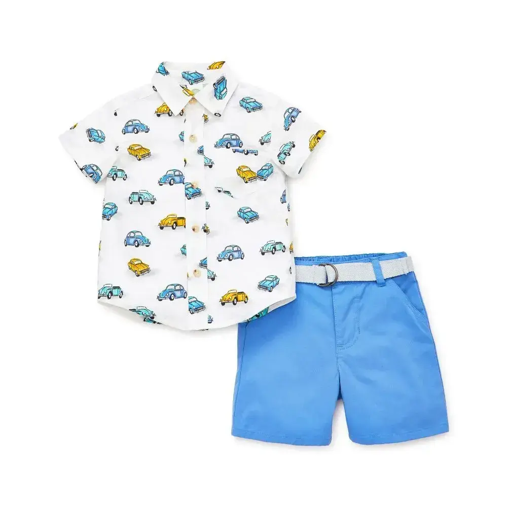 【Little Me】車子平織襯衫/短褲