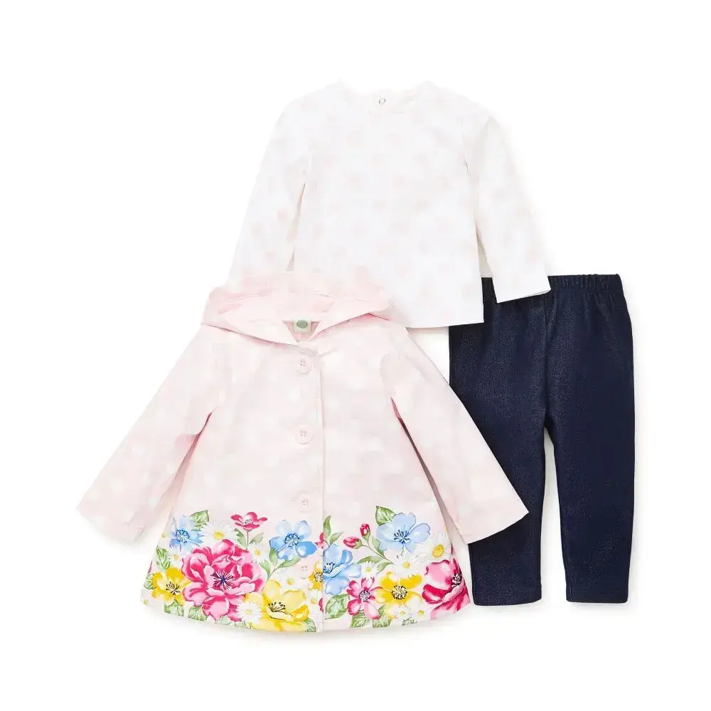 【Little Me】花卉點點上衣/長褲/雨衣3件組