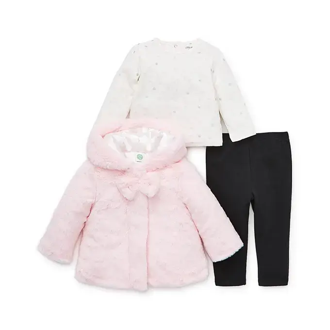 【Little Me】粉色絨毛外套＋上衣＋長褲