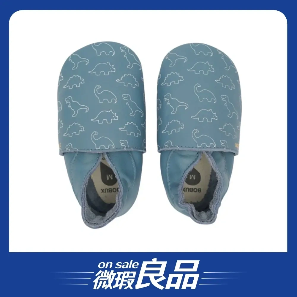 【盒損良品】【BOBUX】真皮寶寶成長鞋/恐龍夥伴/藍色M號