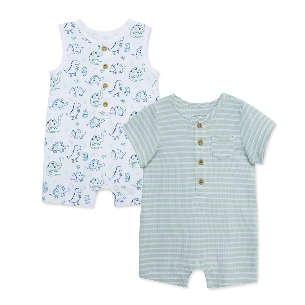 【Little Me】恐龍條紋竹纖維短兔裝二入組