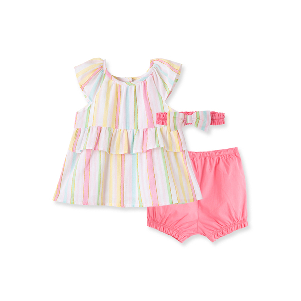 【Little Me】彩色條紋遊戲上衣/短褲/髮帶