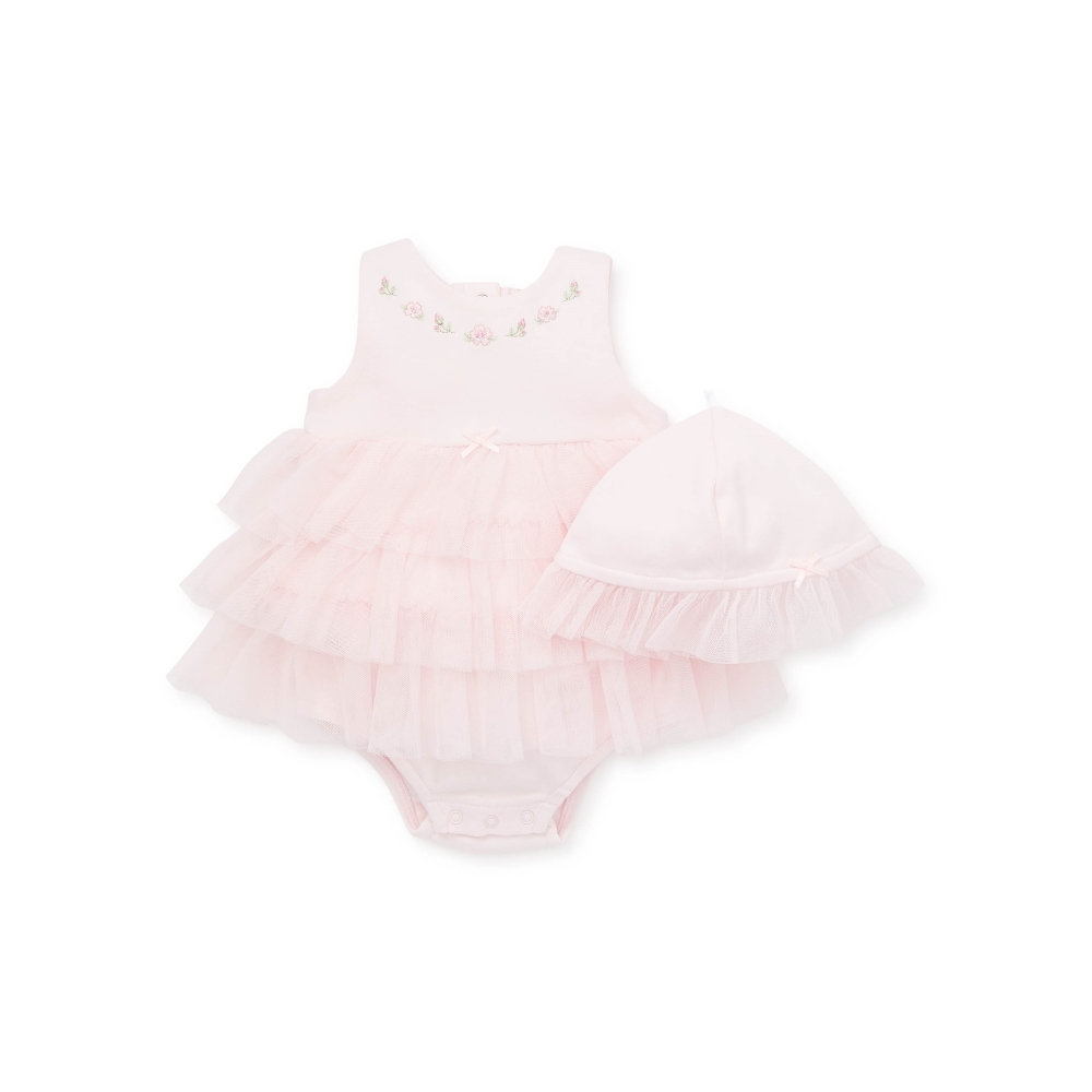 【Little Me】花朵紗布連身裙/帽子組