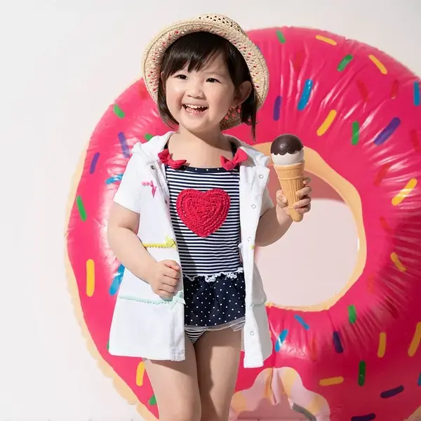 【Little Me】白色短袖連帽泳衣外套