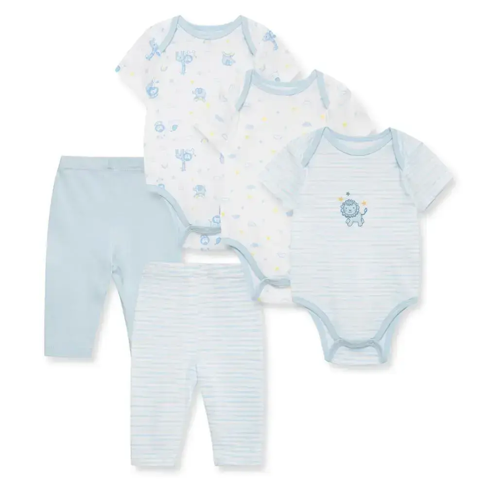 【Little Me】藍動物連身衣/長褲5件組