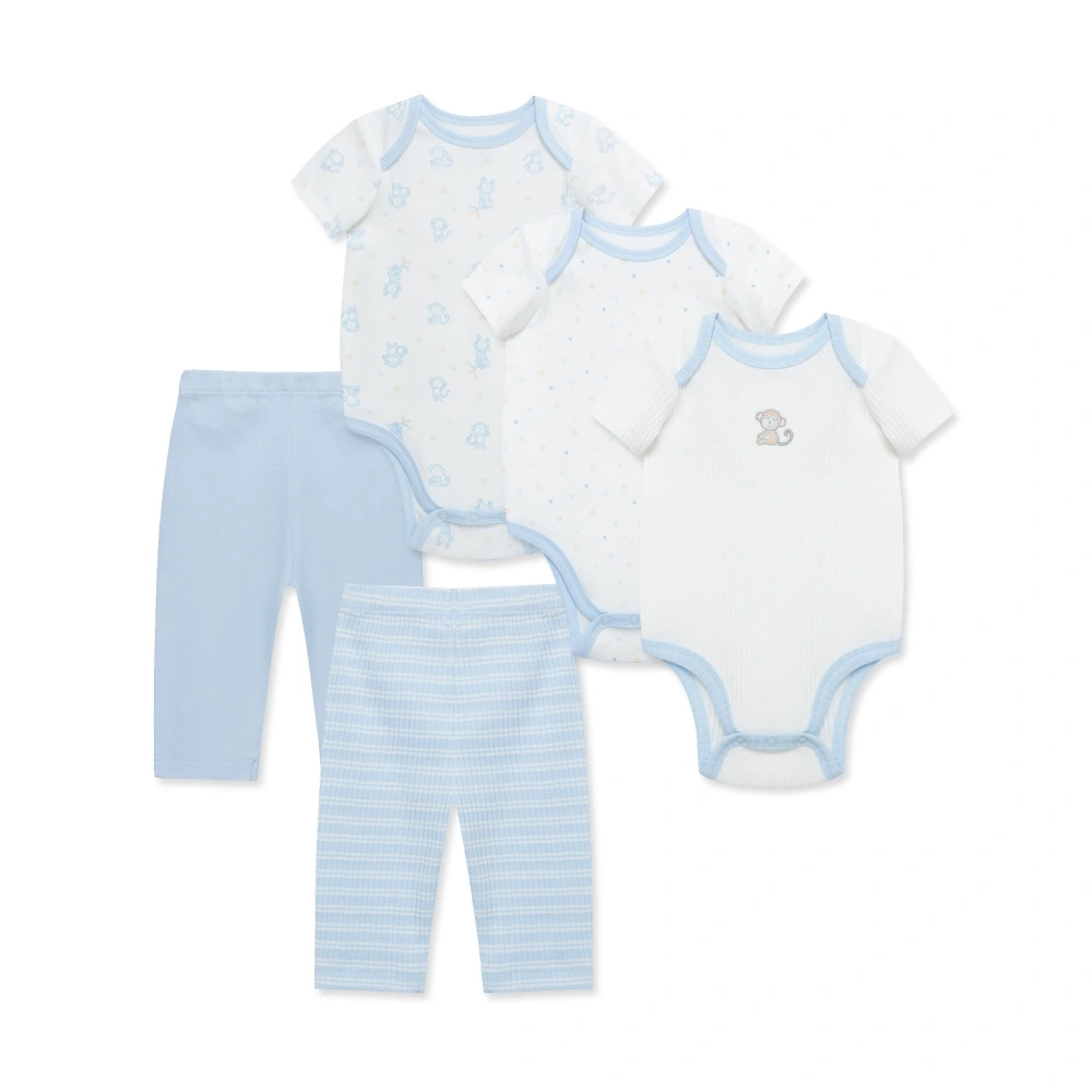 【Little Me】藍猴有機棉連身衣/長褲五入組