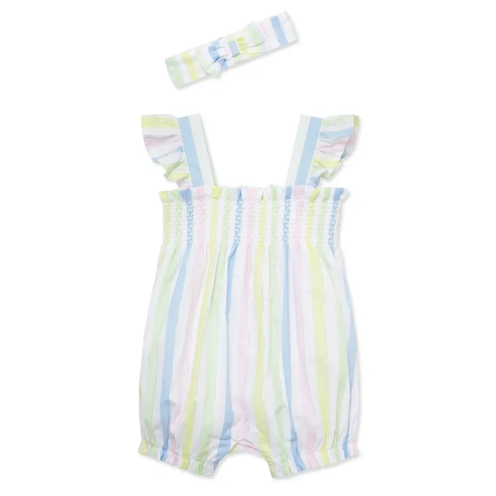 【Little Me】繽紛糖果條紋短兔裝/髮帶