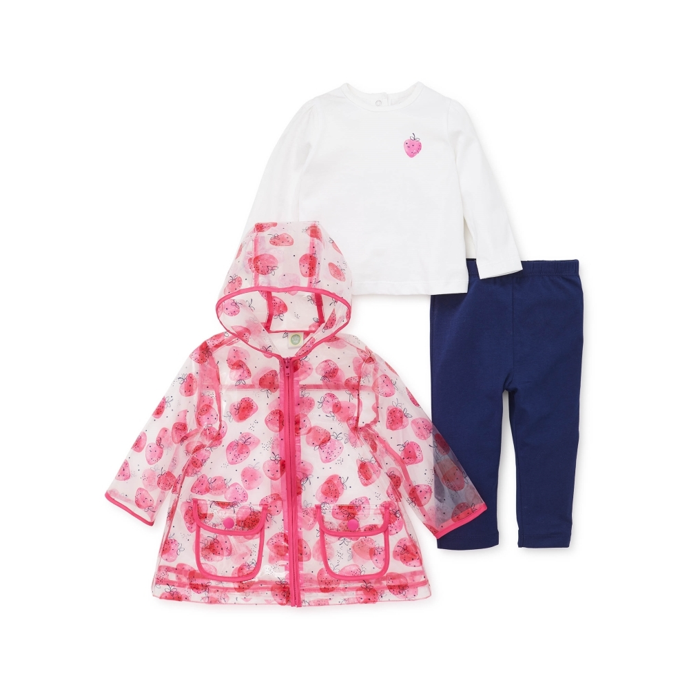 【Little Me】草莓上衣/長褲/雨衣3件組
