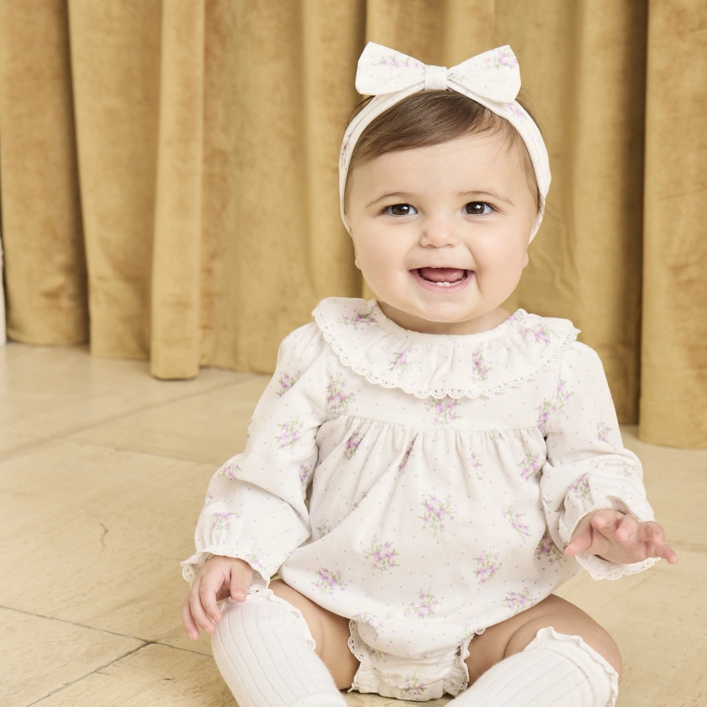 【Little Me】精緻花束泡泡洋裝/長襪/髮帶