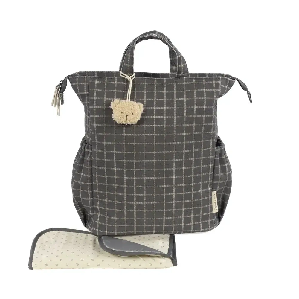 【Pasito a pasito】防潑水後背媽媽包/經典黑格