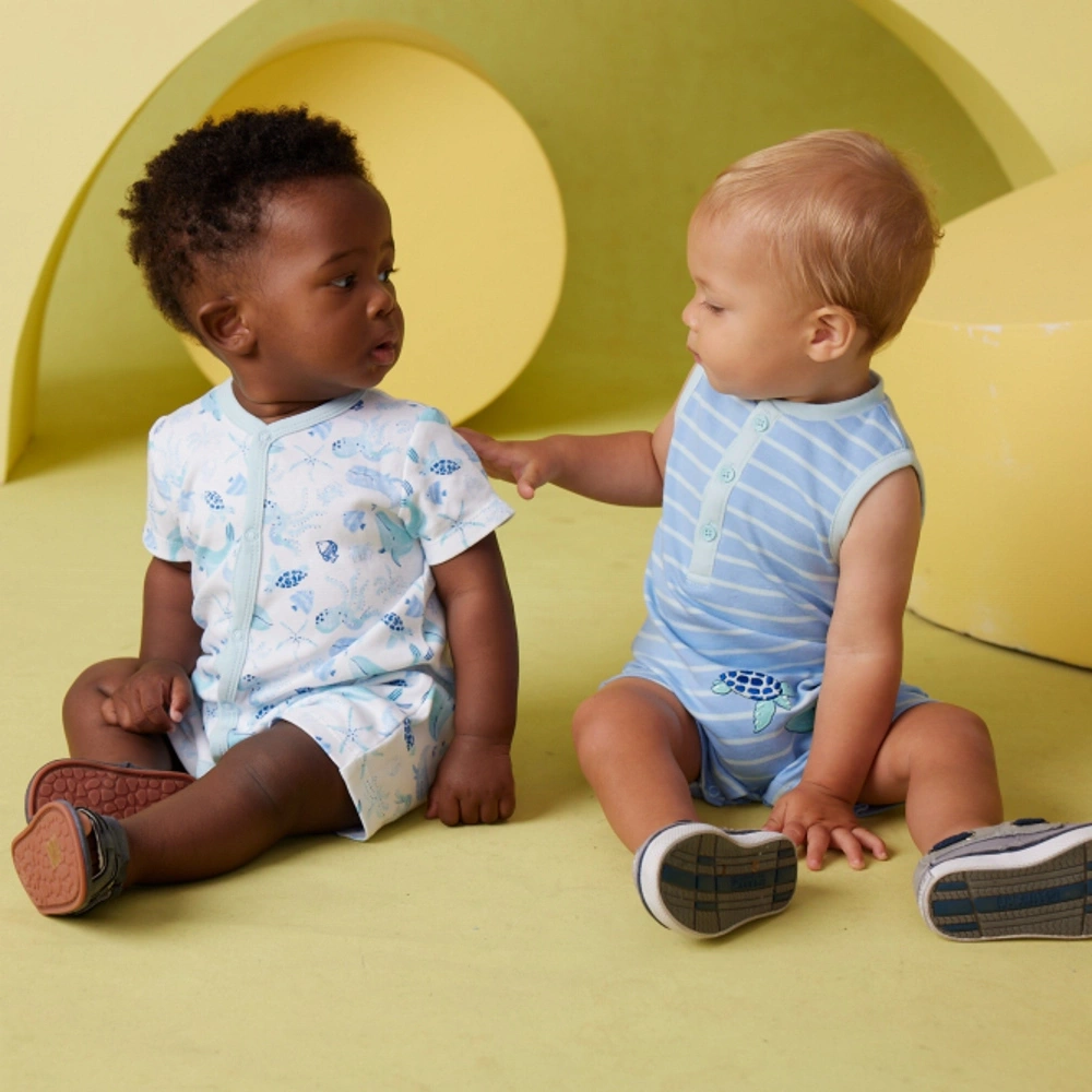 【Little Me】鯨魚條紋短兔裝二入組