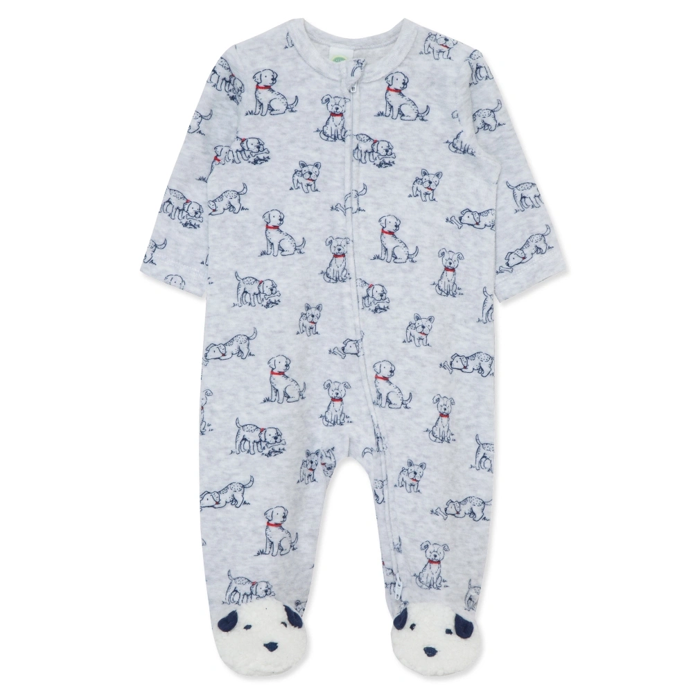 【Little Me】小狗印花絲絨連腳兔裝