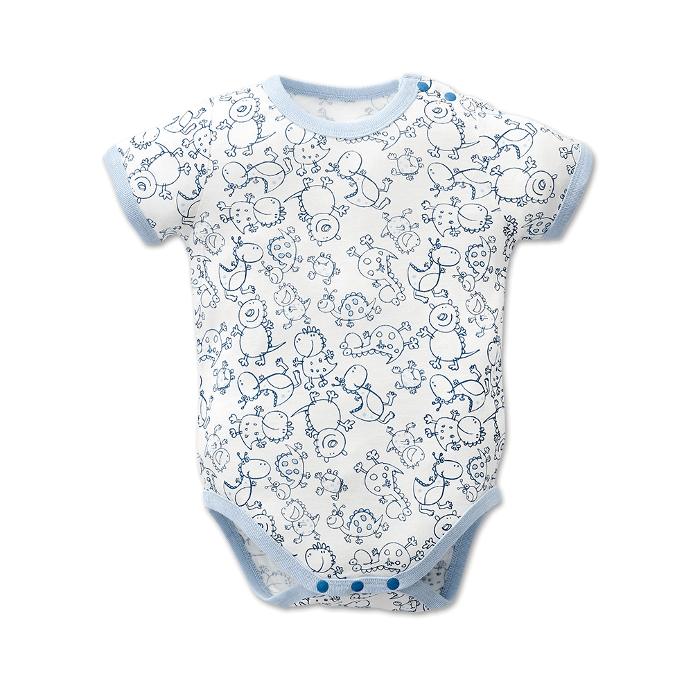 【Baby City娃娃城】有天絲短袖肩開連身衣／2色（塗鴉藍、可愛粉）