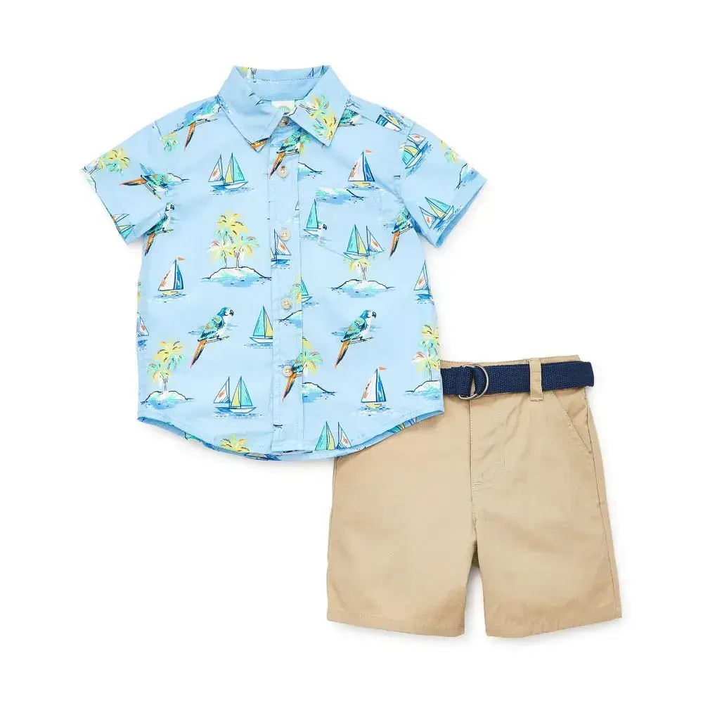 【Little Me】熱帶平織襯衫/短褲