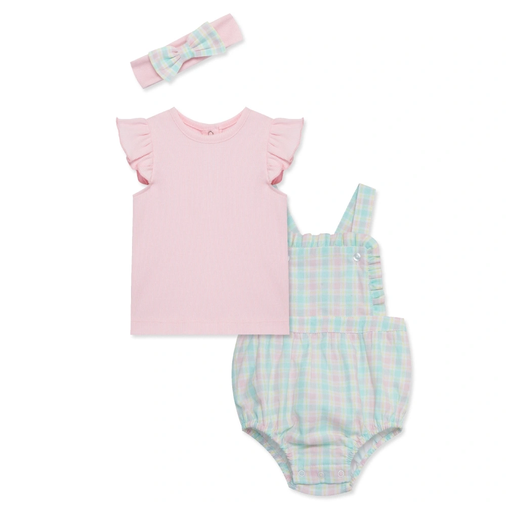 【Little Me】格子連身衣套裝/髮帶