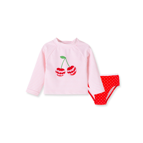 【Little Me】櫻桃長袖防護泳裝二件組