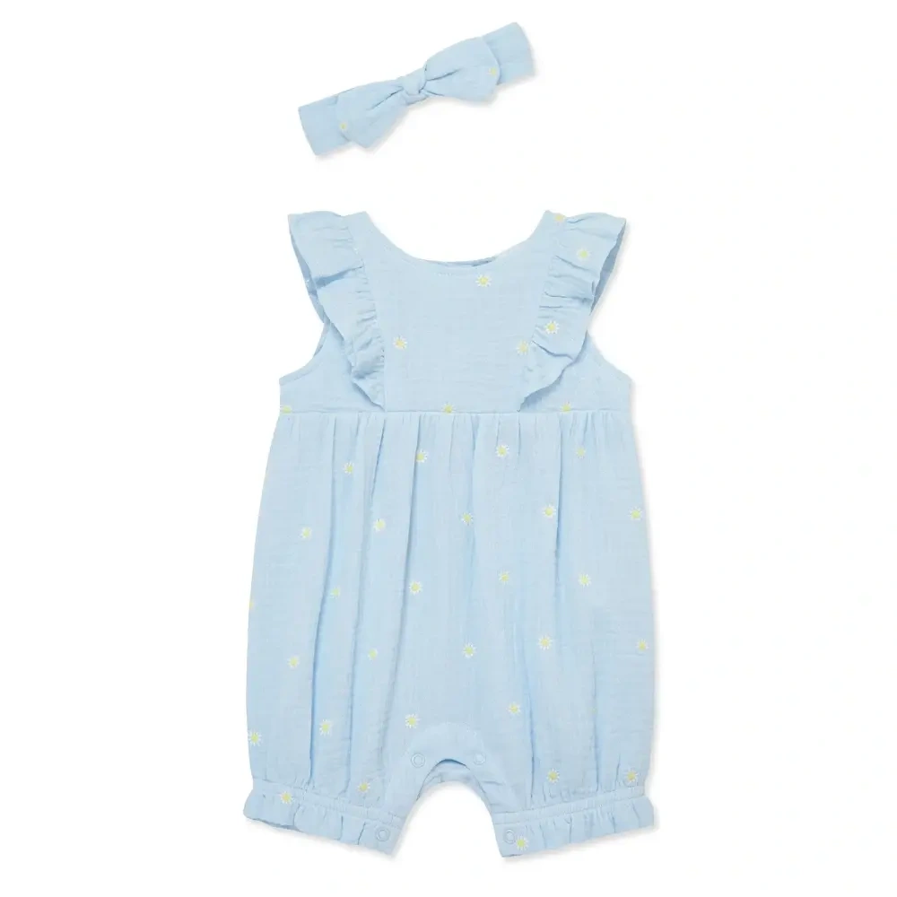 【Little Me】藍色雛菊短兔裝/髮帶