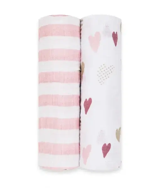 【Aden&Anais】經典多功能包巾2入/愛心點點