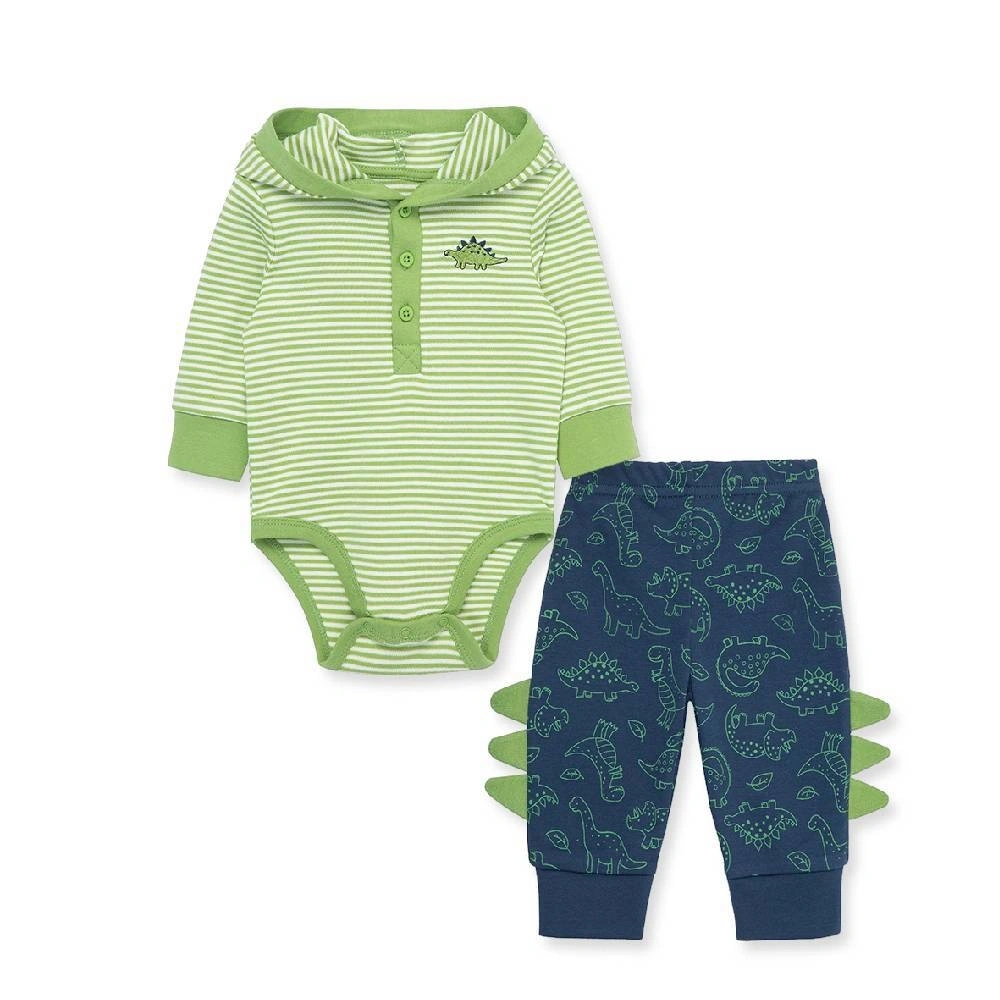 【Little Me】恐龍條紋帶帽連身衣/長褲