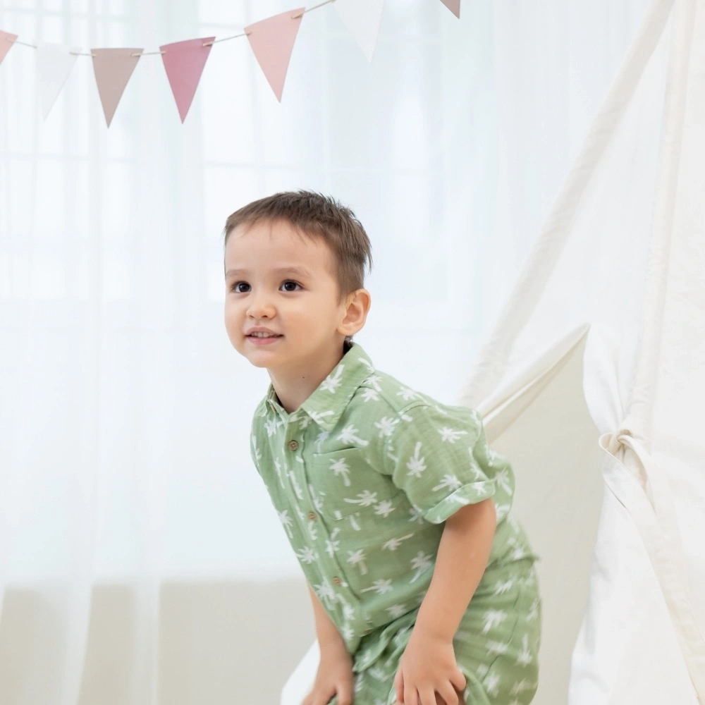 【Little Me】熱帶風情梭織襯衫/褲子