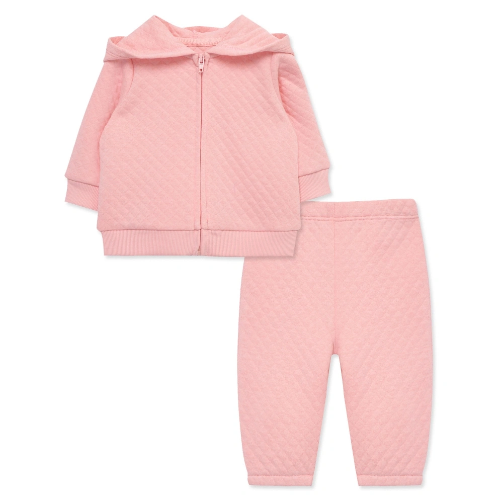 【Little Me】淺粉格紋連帽外套/褲子