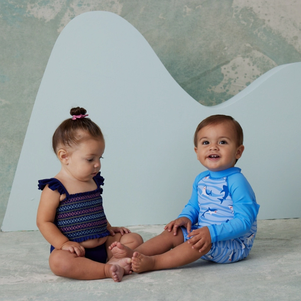 【Little Me】波浪鯊魚連身防護泳裝